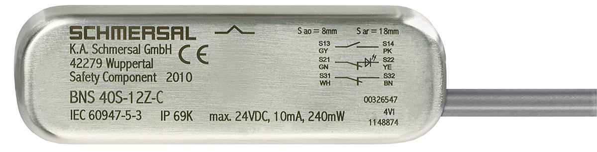 Produktfoto 1 von Schmersal BNS40S 1m Kabel Berührungsloser Sicherheitsschalter aus Edelstahl 100V ac/dc, Kodierschalter