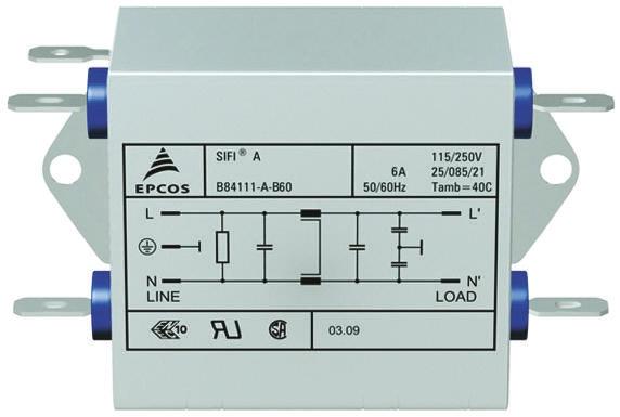 Produktfoto 1 von EPCOS Entstörfilter Serie B84111A, 250 V ac / 60Hz, 3A, Flanschmontage, Lötfahne