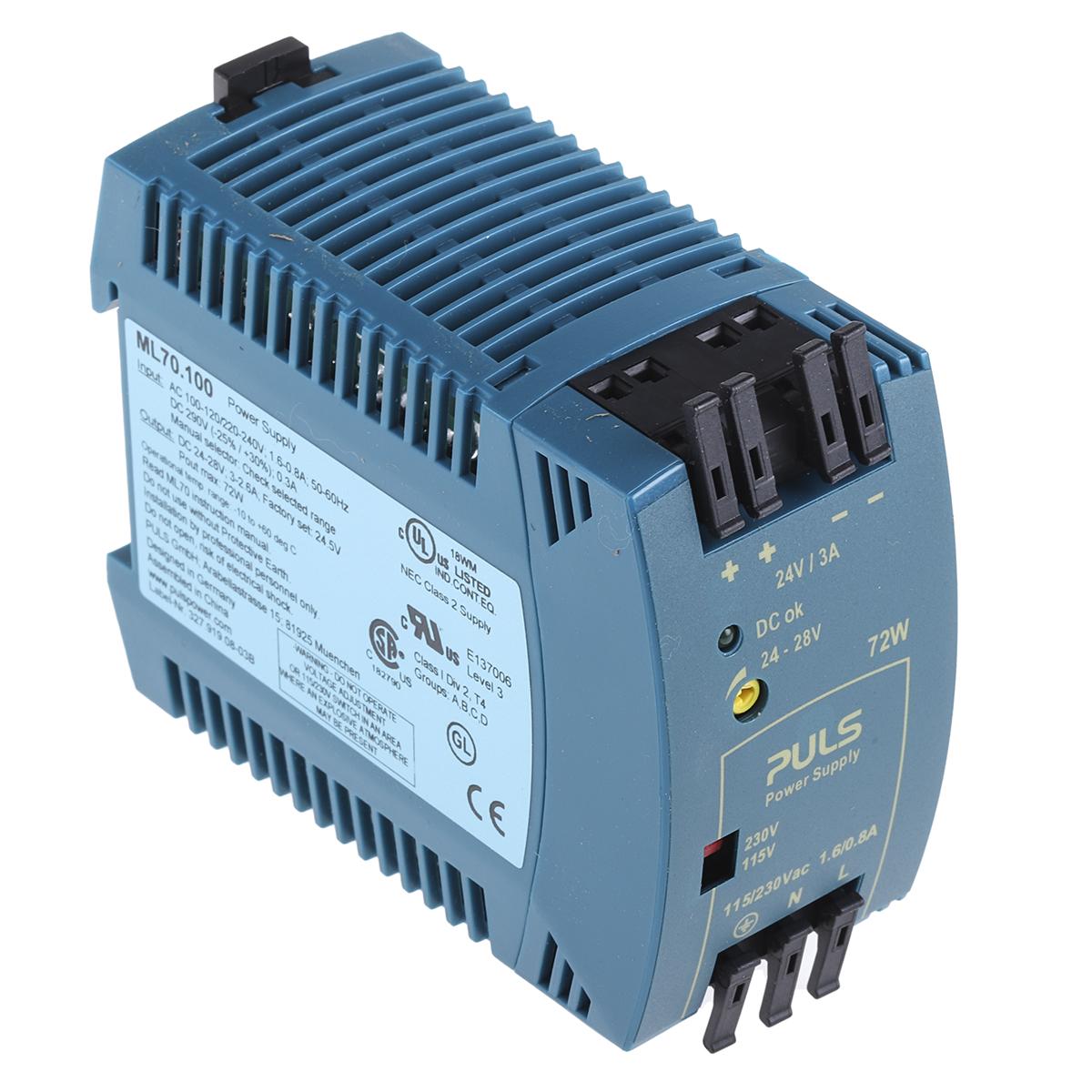 Produktfoto 1 von PULS MiniLine MLY Switch-Mode DIN-Schienen Netzteil 72W, 220 → 240V ac, 24V dc / 3A