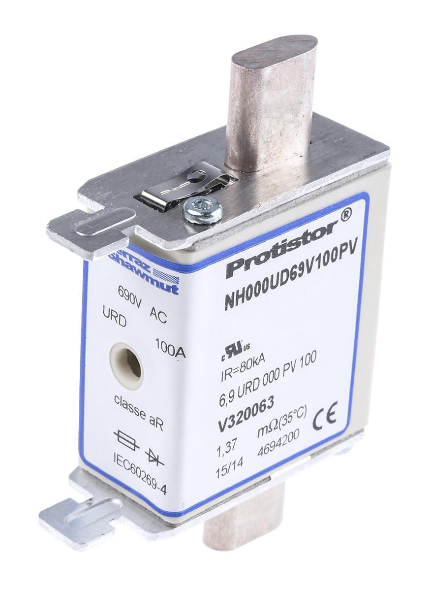 Produktfoto 1 von Mersen NH-Sicherung NH000, 690V ac / 100A FF, aR IEC 269.4, IEC 60269-4