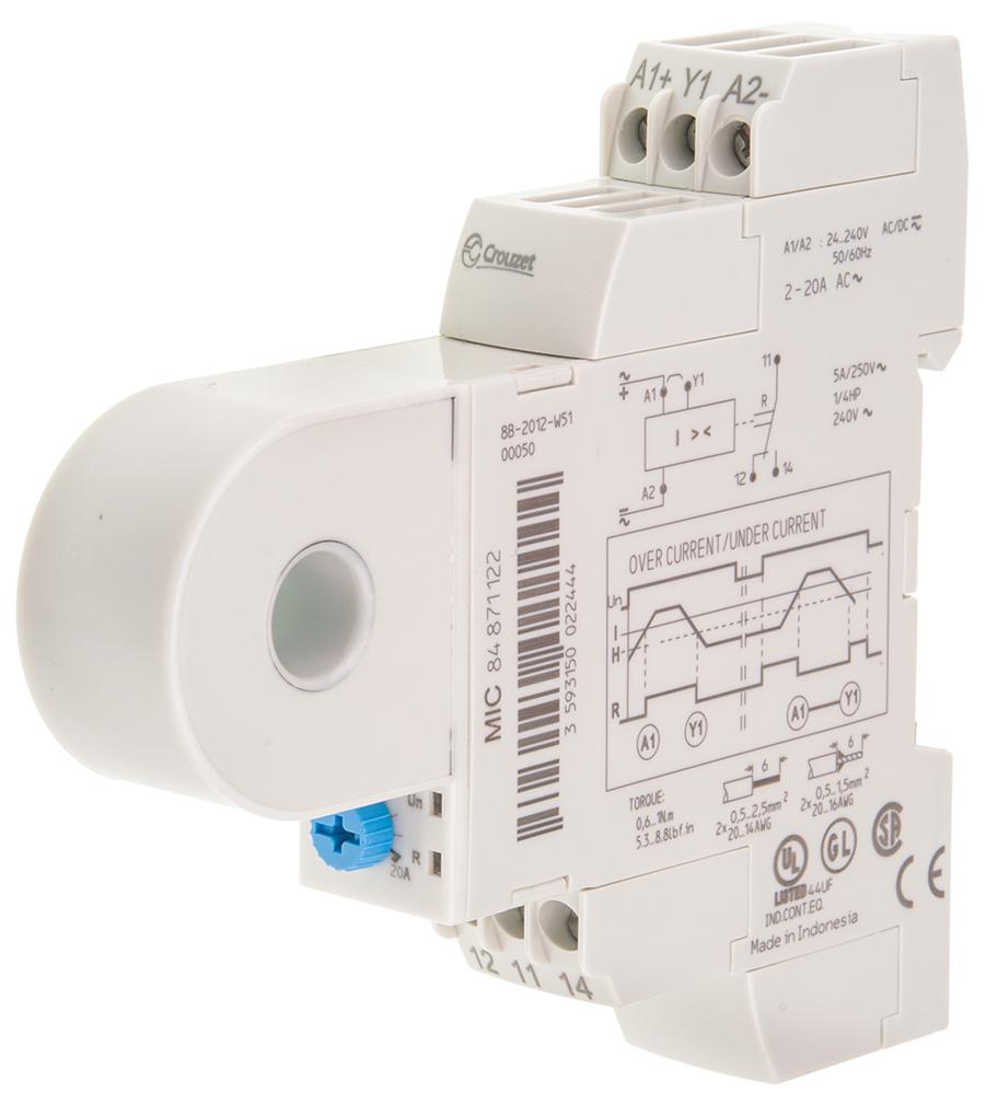 Crouzet MIC Überwachungsrelais, 1-poliger Wechsler 20A Überstrom, Unterstrom 2A DIN-Schienen