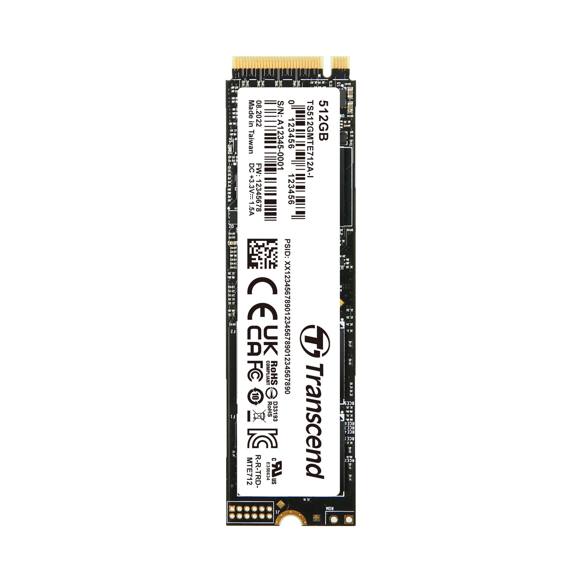 Produktfoto 1 von Transcend MTE712 A-I, M.2 2280 Intern HDD-Festplatte NVMe PCIe Gen 4 x 4 Industrieausführung, 3D TLC, 512 GB, SSD