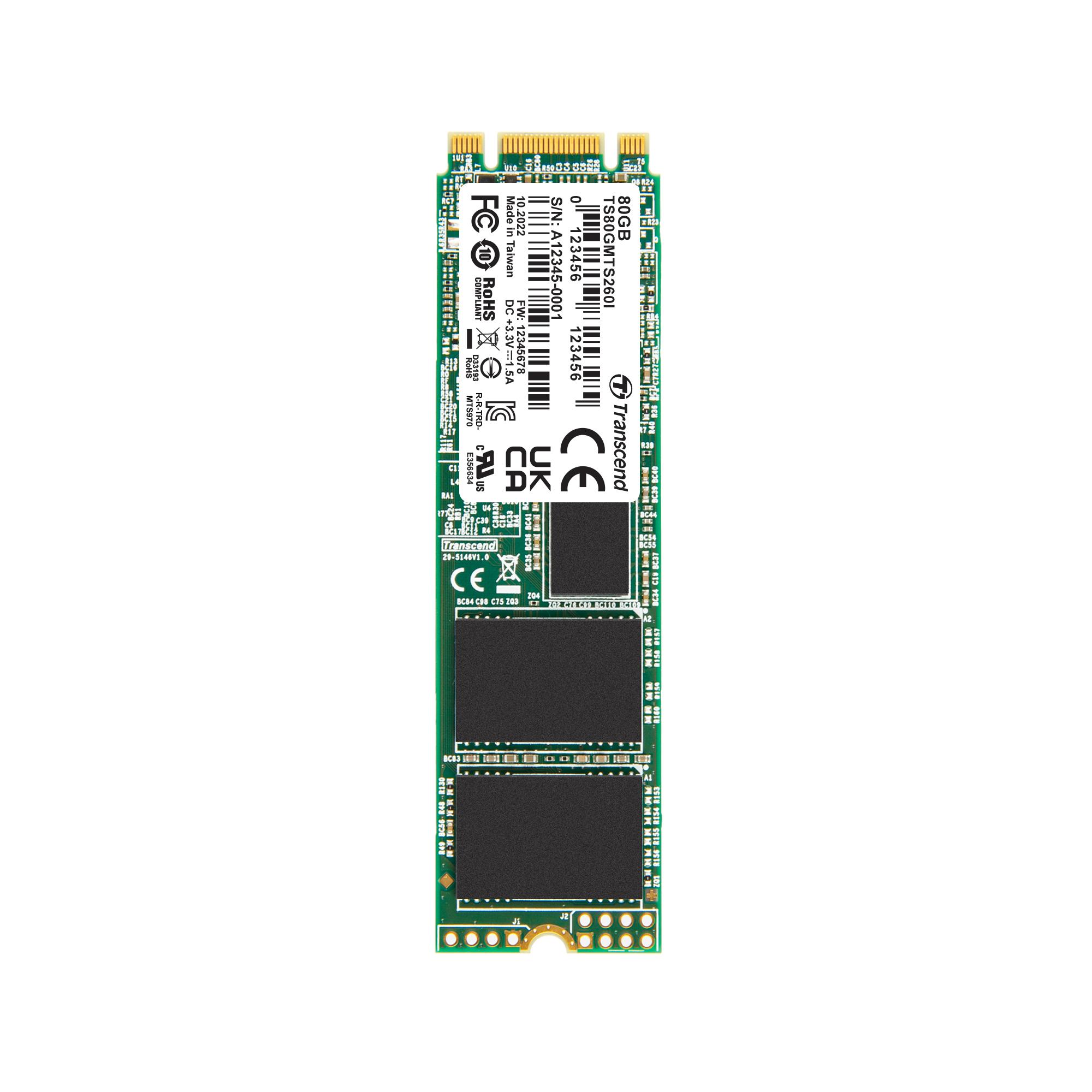 Produktfoto 1 von Transcend MTS260I, M.2 2280 Intern HDD-Festplatte SATA III Industrieausführung, 3D TLC, 80 GB, SSD