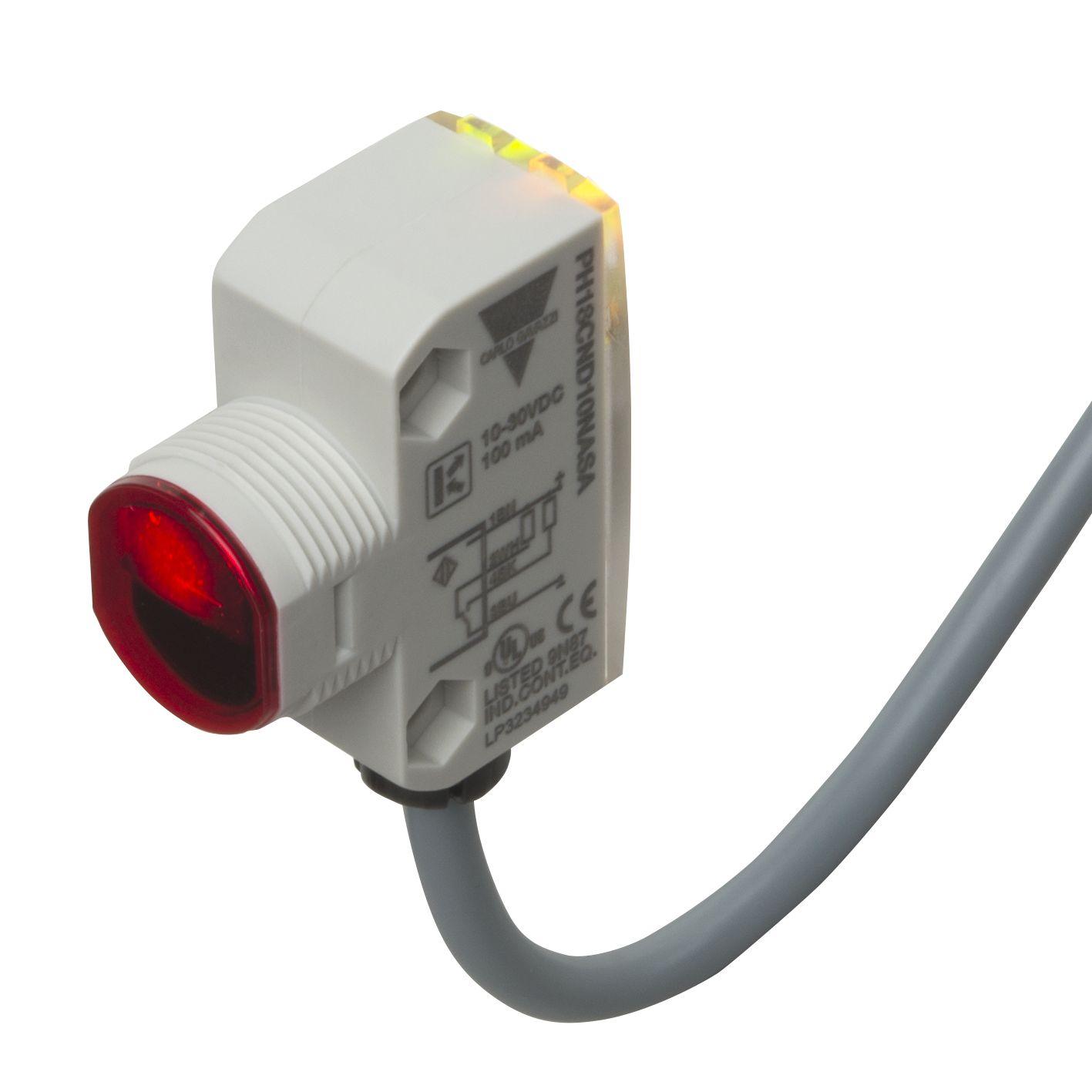 Produktfoto 1 von Carlo Gavazzi Miniatur Optischer Sensor, Diffus Reflektierend, Bereich 200 mm, PNP Ausgang, Anschlusskabel,