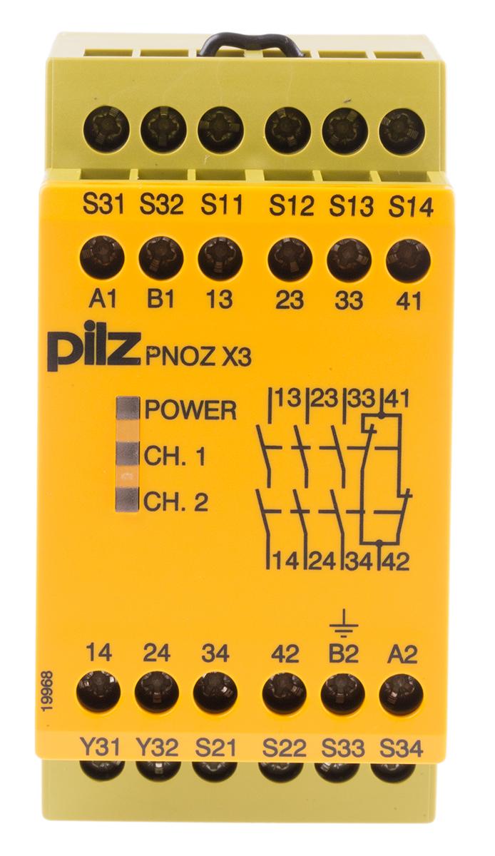 Produktfoto 1 von Pilz PNOZ X3 Sicherheitsrelais, 24V ac/dc, 2-Kanal, 3 Sicherheitskontakte Sicherheitsschalter/Verriegelung, 1