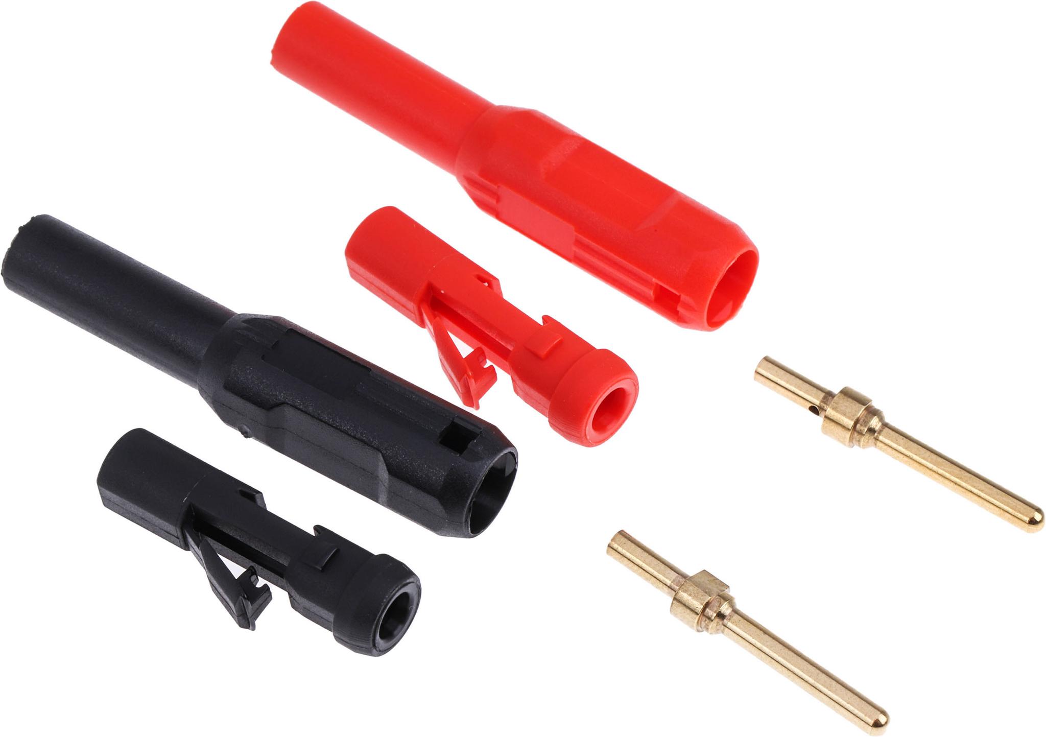 Produktfoto 1 von Stäubli 2mm Bananenstecker Schwarz, Rot, Kontakt vergoldet, Lötanschluss