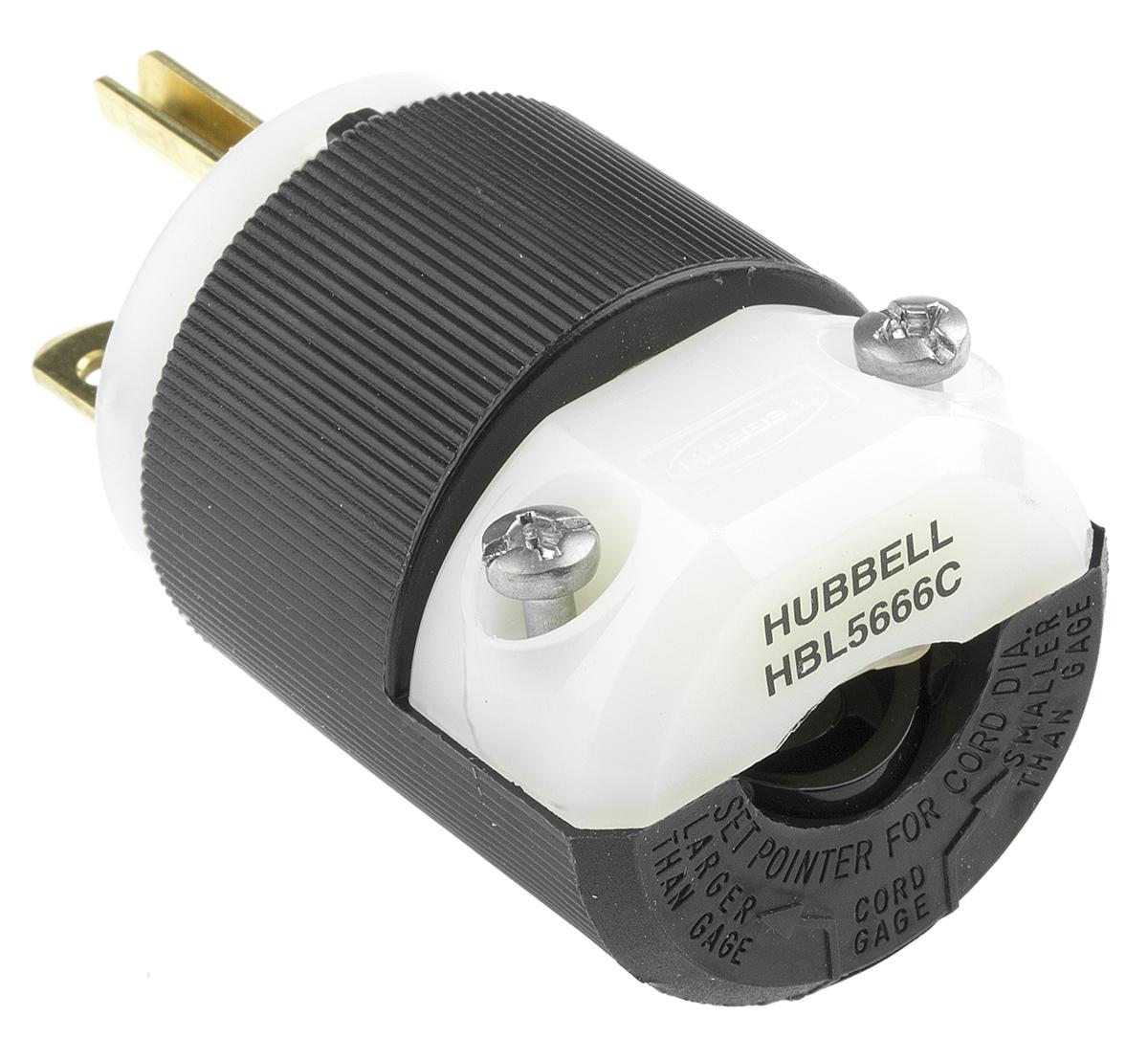 Produktfoto 1 von Hubbell Netzstecker Kabel, 2P+E, NEMA 6 - 15P, 250 V / 15A Schwarz, für USA