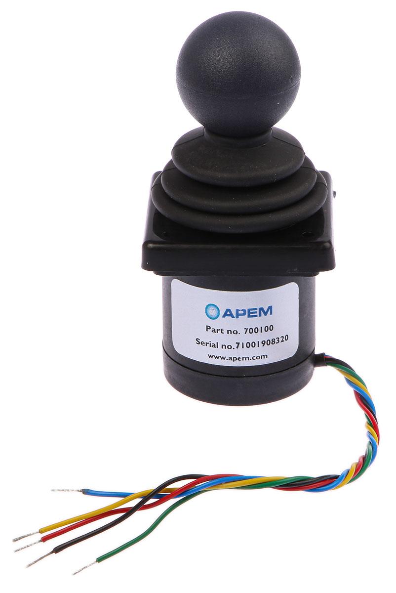 APEM Joystick, 2-Achsen Doppelachse, potenziometrisch, tastend / 10 mA, IP 65 Griff Typ Knopf