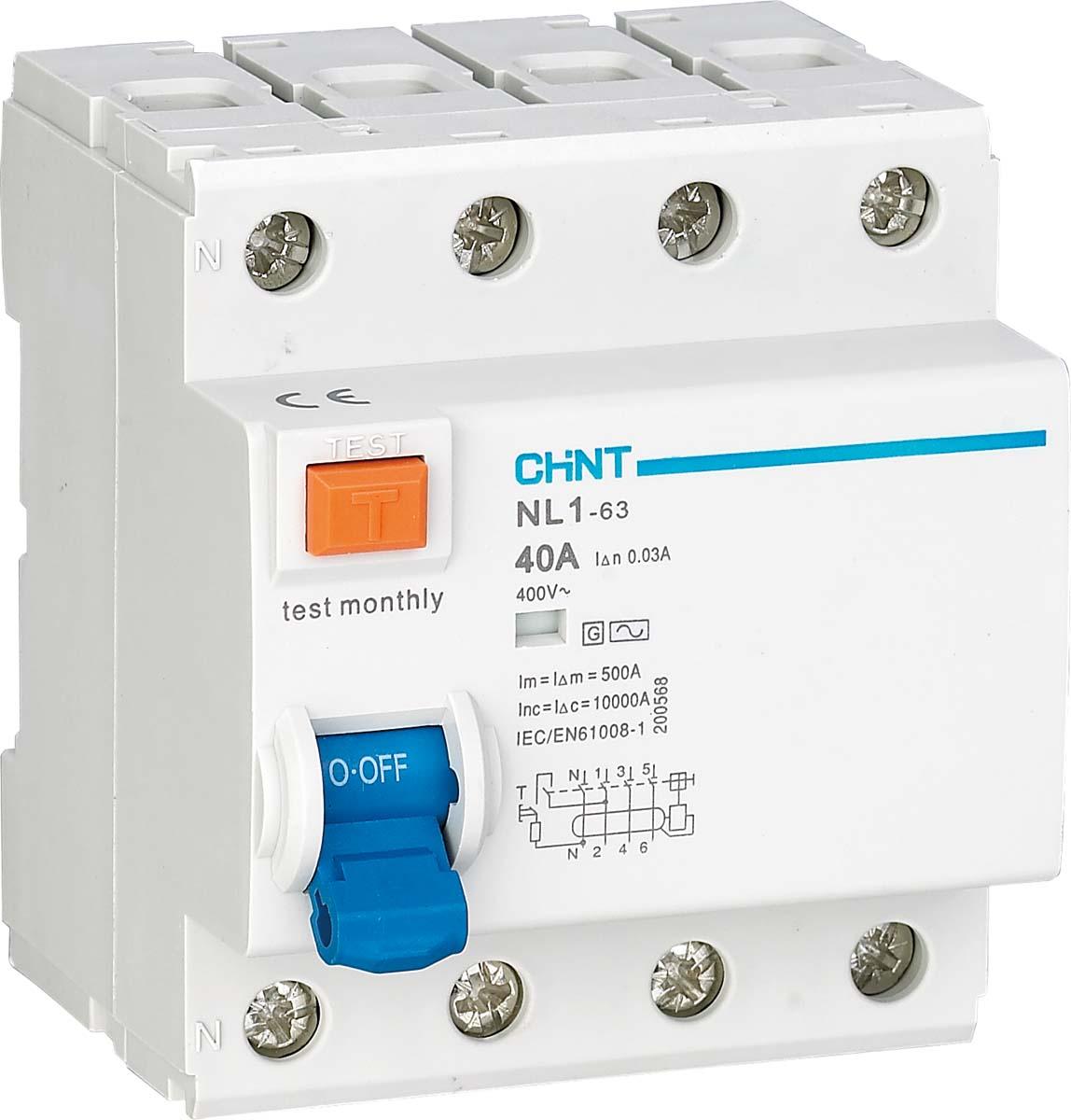 CHINT NL1 RCCB, 4-polig, 40A, 30mA Typ AC 230/400V ac