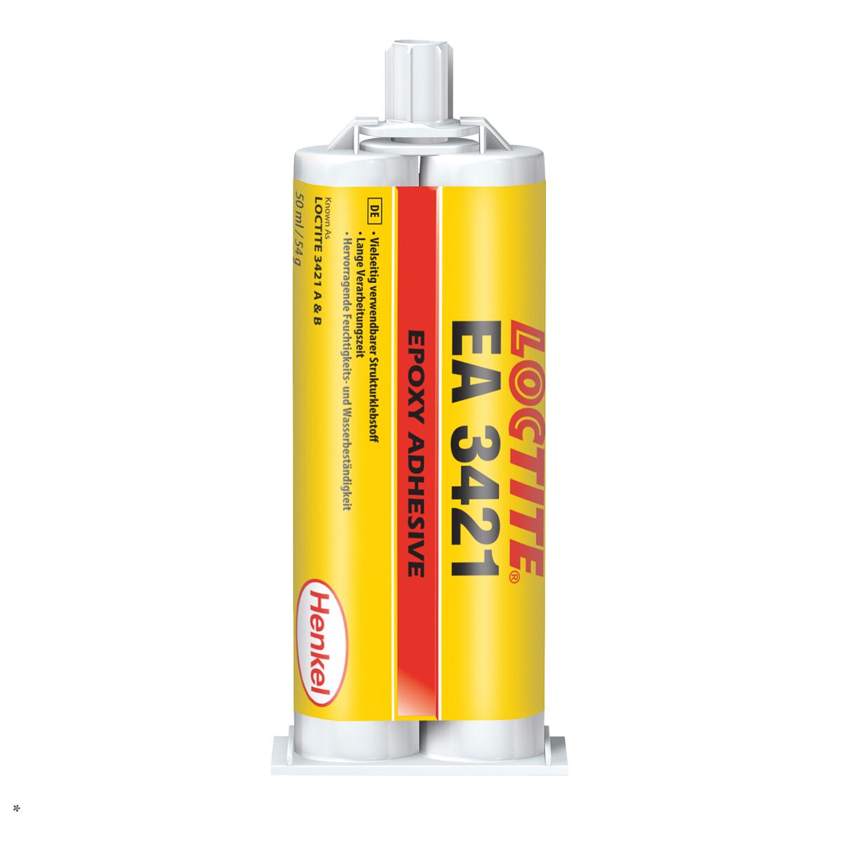 HYSOL 3421 Epoxid-Klebstoff Gelb transparent für Keramik, Metall, Kunststoff, Holz, Doppelkartusche 50 ml