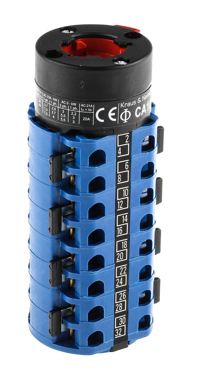 Kraus & Naimer Nockenschalter, 8-polig / 20A, 8CO, 2-Stufen, 60°-Wurfwinkel