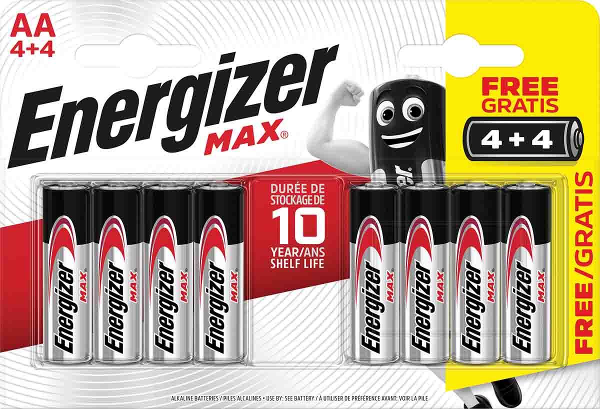 Produktfoto 1 von Energizer AA 4+4 AA Batterie, Alkali, 1.5V / 3Ah, flacher Anschluss