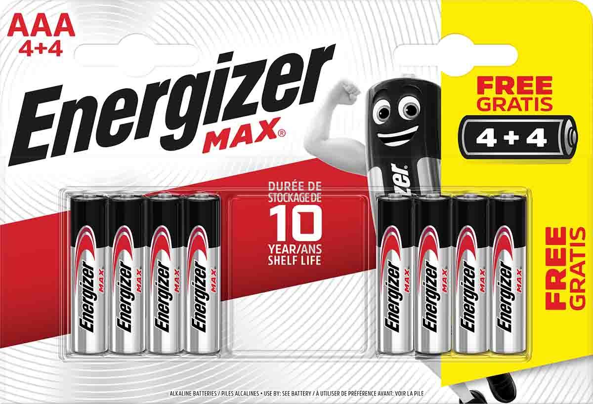 Produktfoto 1 von Energizer Energizer MAX AAA 4+4 AAA Batterie, Alkali, 1.5V, Flach Anschluss