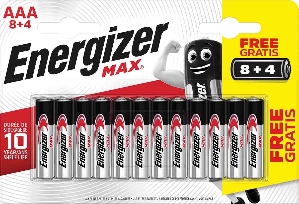 Produktfoto 1 von Energizer Energizer MAX AAA 8+4 AAA Batterie, Alkali, 1.5V, Flach Anschluss