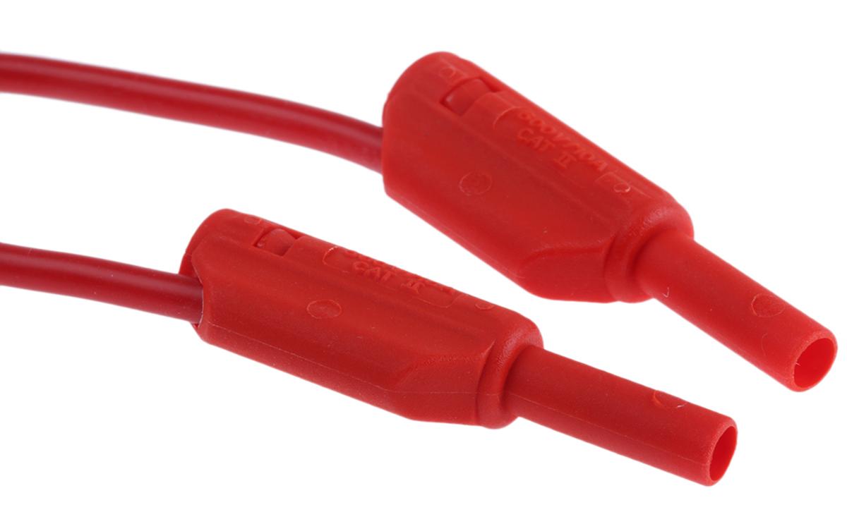 Produktfoto 1 von Staubli Messleitung 2 mm Stecker / Stecker, Rot Silikon-isoliert 1m, 600V / 10A CAT II 600V