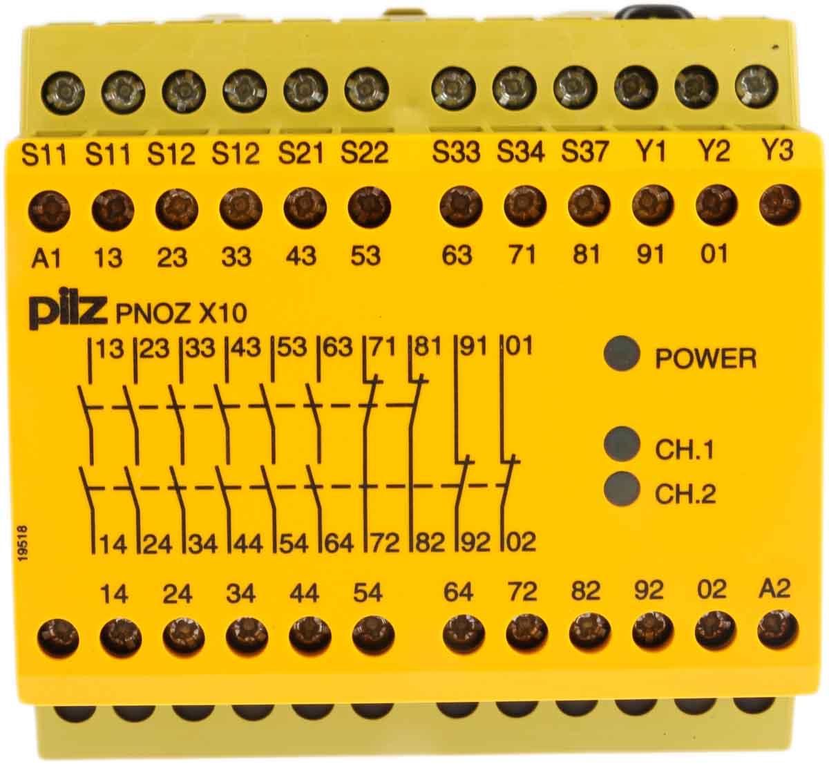 Produktfoto 1 von Pilz PNOZ X10 Sicherheitsrelais, 24V dc, 1, 2-Kanal, 6 Sicherheitskontakte Sicherheitsschalter/Verriegelung, 4