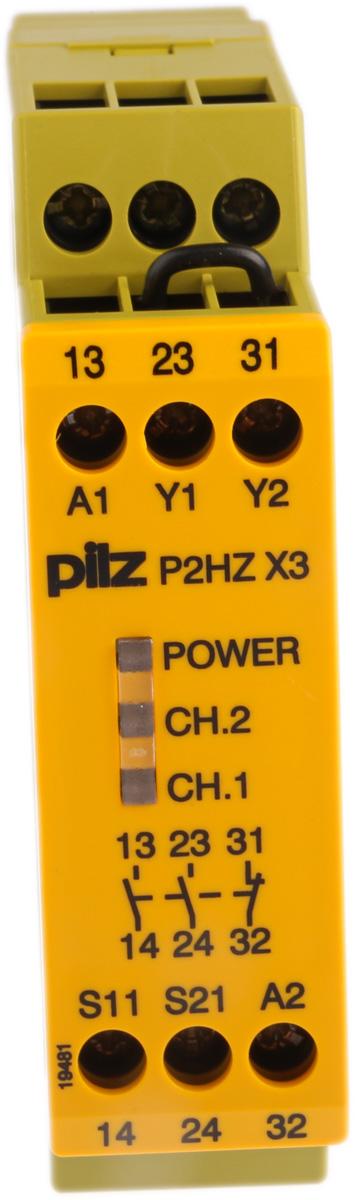 Pilz P2HZ X3 Sicherheitsrelais, 24V dc, 2-Kanal, 2 Sicherheitskontakte Zweihandsteuerung, 1 Hilfsschalter, 4 ISO