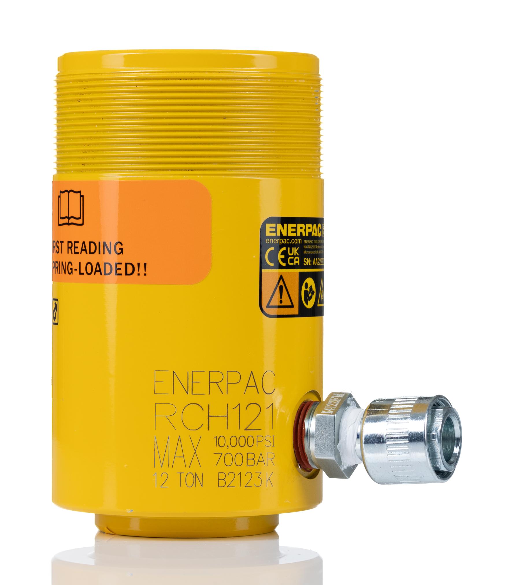 Produktfoto 1 von Enerpac RCH Hohlkolben-Hydraulikzylinder, Einfachbetätigung, Hub 42mm, Hubleistung 13t, eingef.L. 120mm