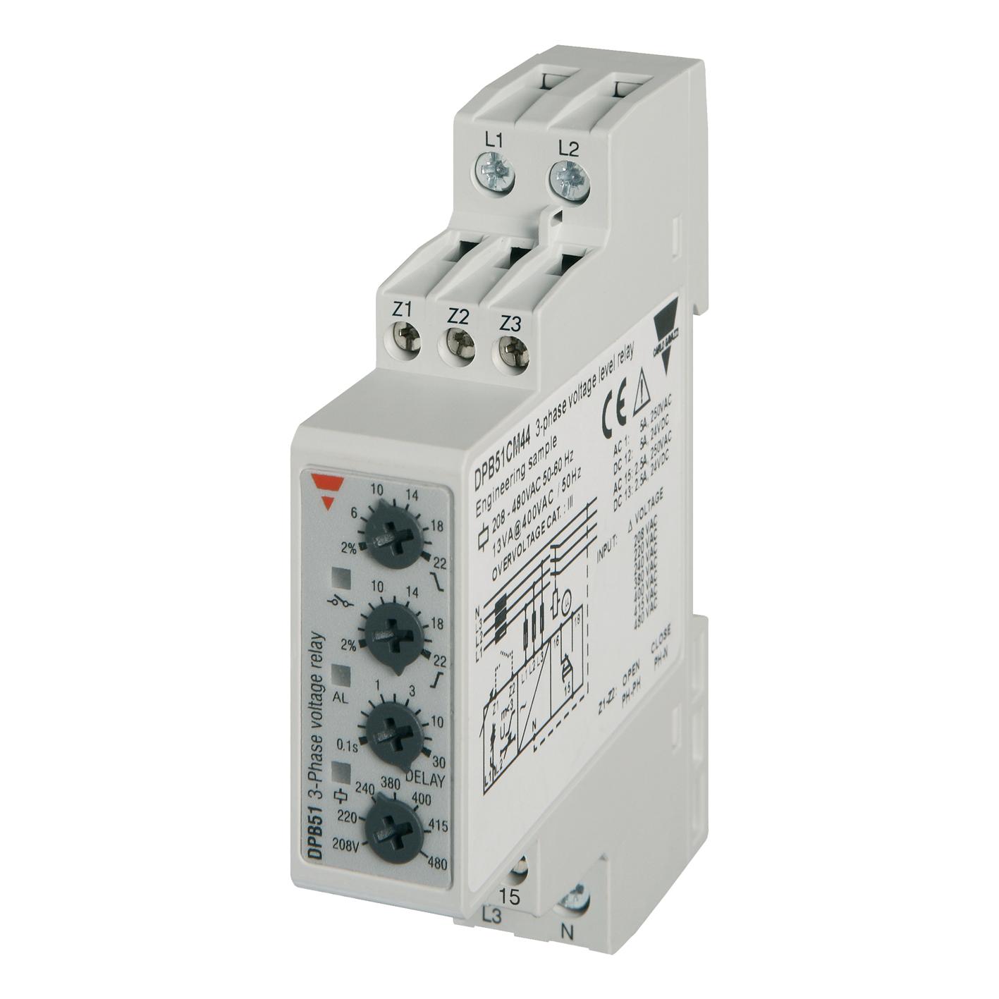 Produktfoto 1 von Carlo Gavazzi DPB51 Überwachungsrelais, für Phase, Spannung 177 → 550V ac 3, 3+N-phasig, 1-poliger Wechsler