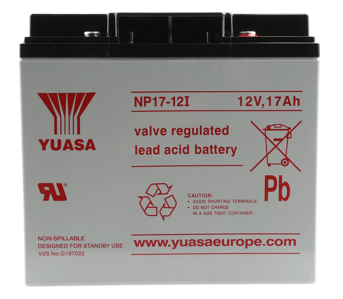 Produktfoto 1 von Yuasa YUASA NP Abgedichteter Bleiakku, 12V / 17Ah, Einsatz M5-Anschluss, 167 x 181 x 76mm