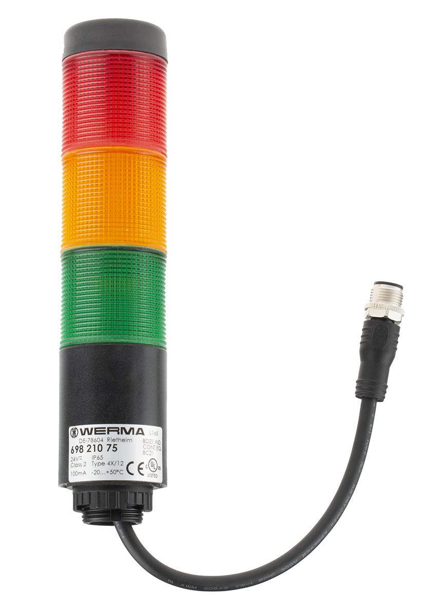 Produktfoto 1 von Werma Kompakt LED Signalturm 3-stufig Linse Rot/Grün/Gelb LED Rot/Gelb/Grün Dauer 175mm