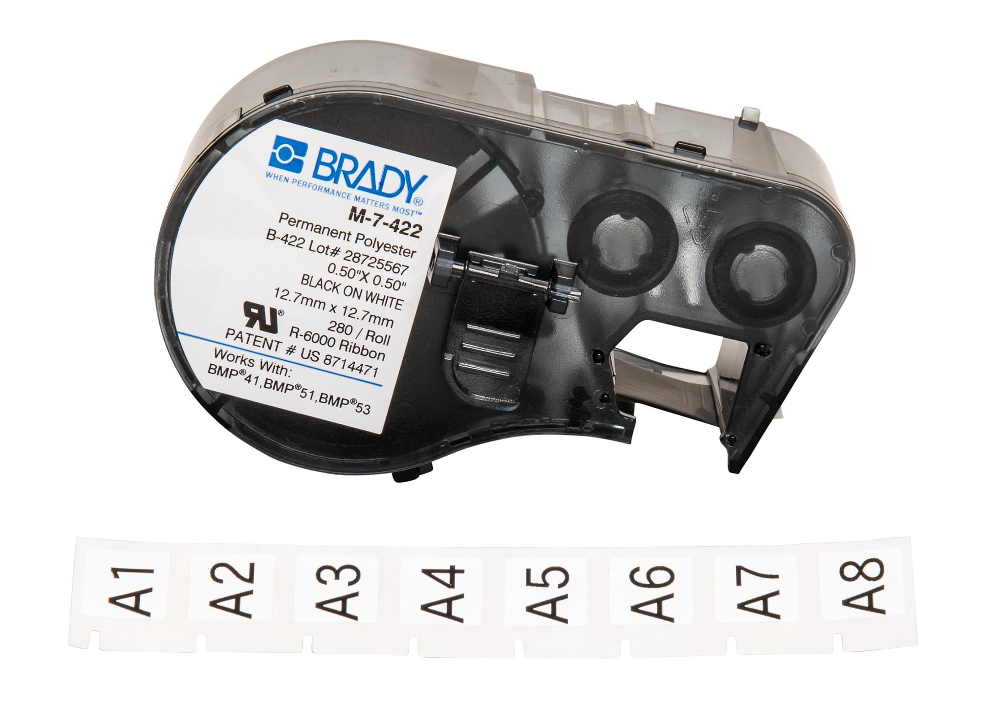 Produktfoto 1 von Brady B-422 Polyester Beschriftungsband Schwarz für BMP41, BMP51, BMP53 auf Weiß