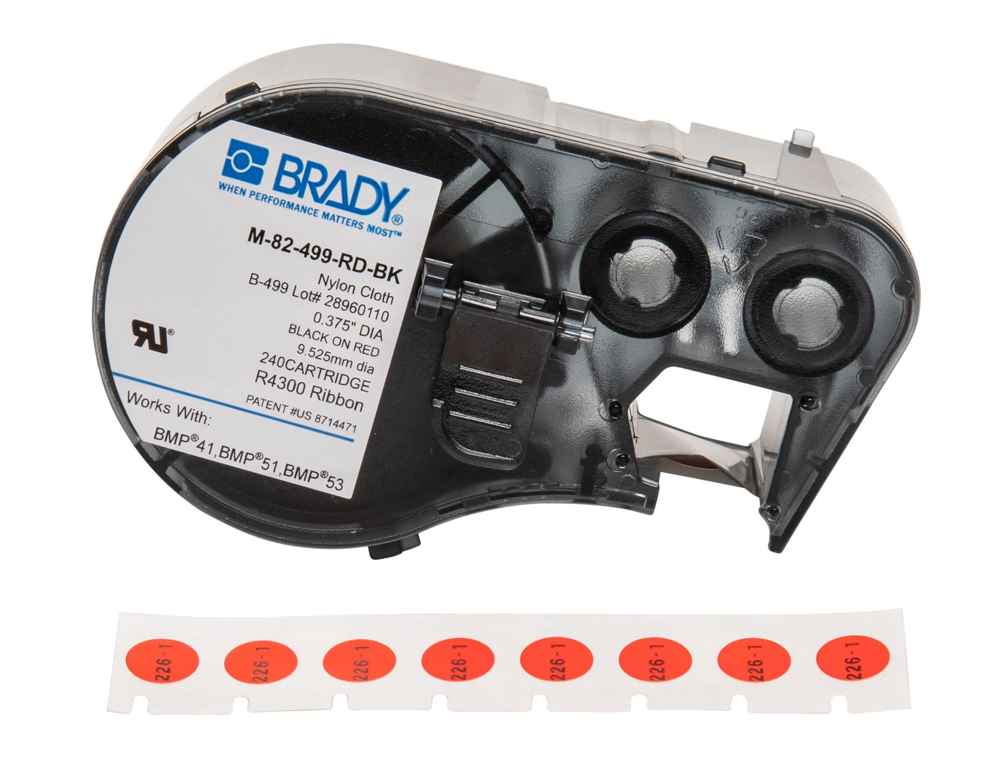 Produktfoto 1 von Brady B-499 Nylon Cloth Beschriftungsband Schwarz für BMP41, BMP51, BMP53 auf Rot