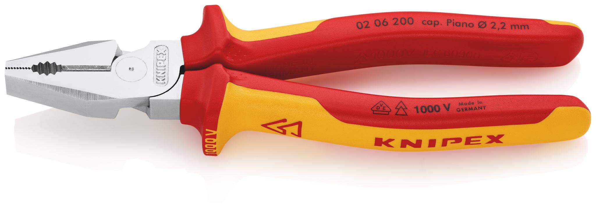 Produktfoto 1 von Knipex Kombizange, gebogen Schneidkraft → Harter Draht: 2,8 mm Klavierdraht: 2,2 mm Litzendraht: 13 mm 200 mm VDE