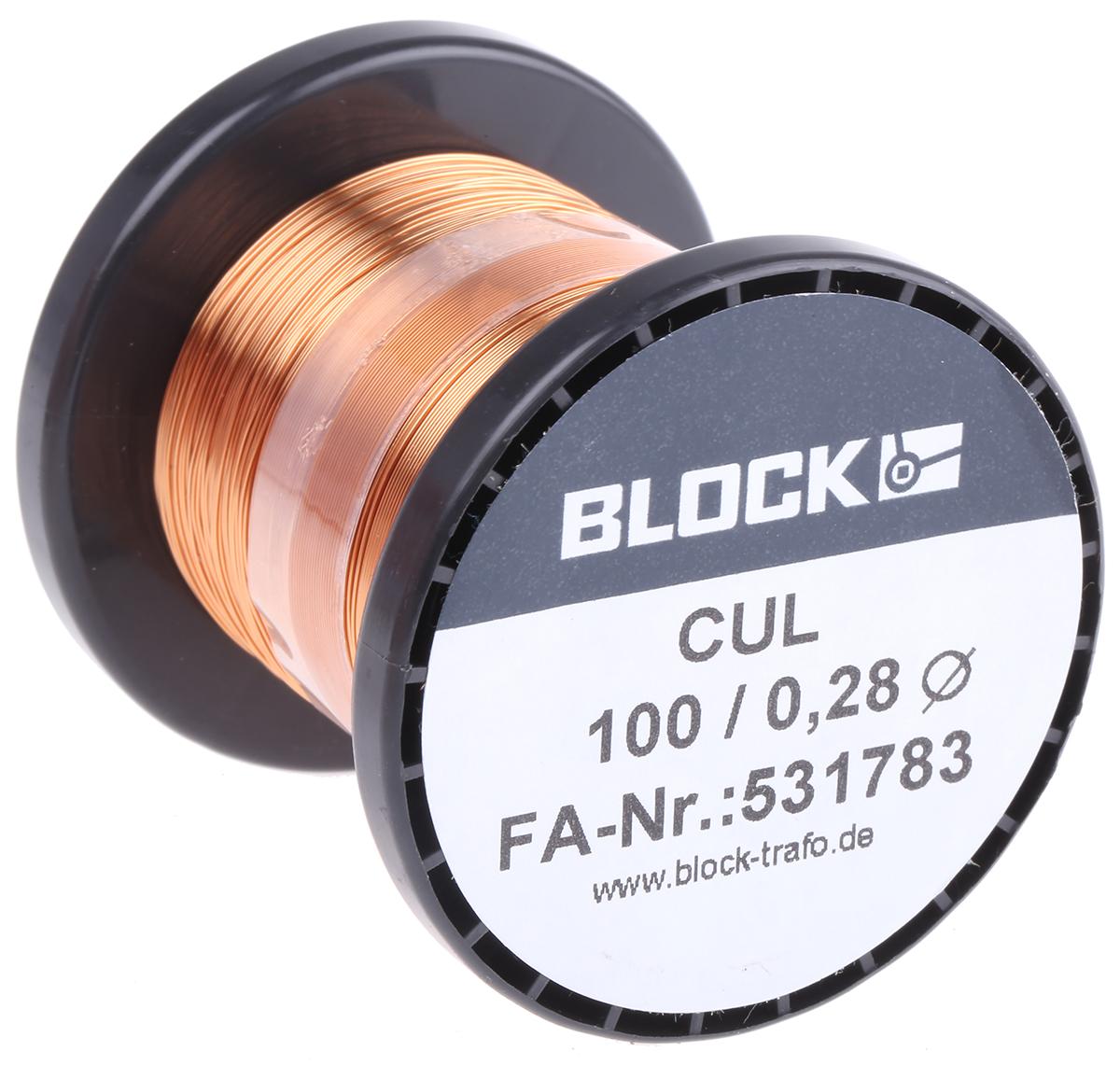 Produktfoto 1 von Block CUL100 Kupferdraht PUR Lackdraht Ø 0.28mm / 0,06 mm² 29 AWG, Spule 175m