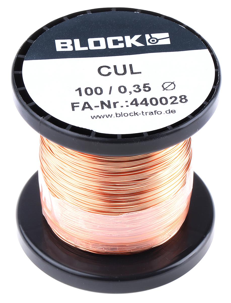 Produktfoto 1 von Block CUL100 Kupferdraht PUR Lackdraht Ø 0.35mm / 0,11 mm² 27 AWG, Spule 87m