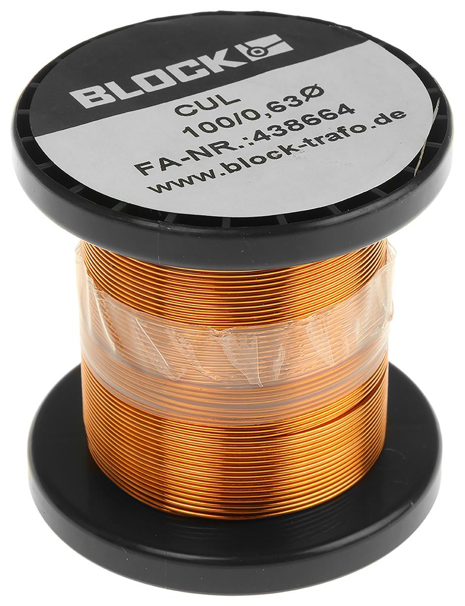 Produktfoto 1 von Block CUL100 Kupferdraht PUR Lackdraht Ø 0.63mm / 0,33 mm² 22 AWG, Spule 28m