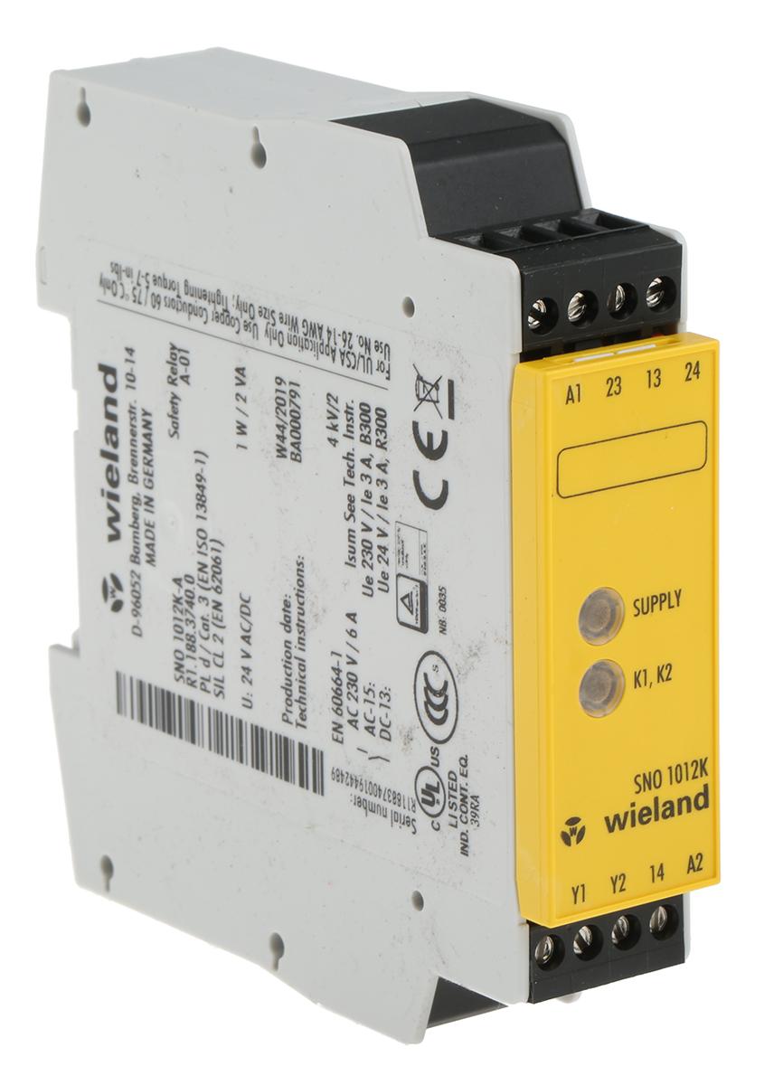 Produktfoto 1 von Wieland SNO 1012 Sicherheitsrelais, 24V ac/dc, 1-Kanal, 2 Sicherheitskontakte, 2 ISO 13849-1, Manuell 2 SIL IEC 61508