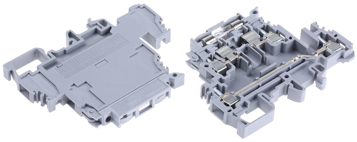 Produktfoto 1 von Entrelec M Reihenklemme mit Sicherungshalter Zweifach Grau, 4mm², 500 V / 6.3A, Schraubanschluss