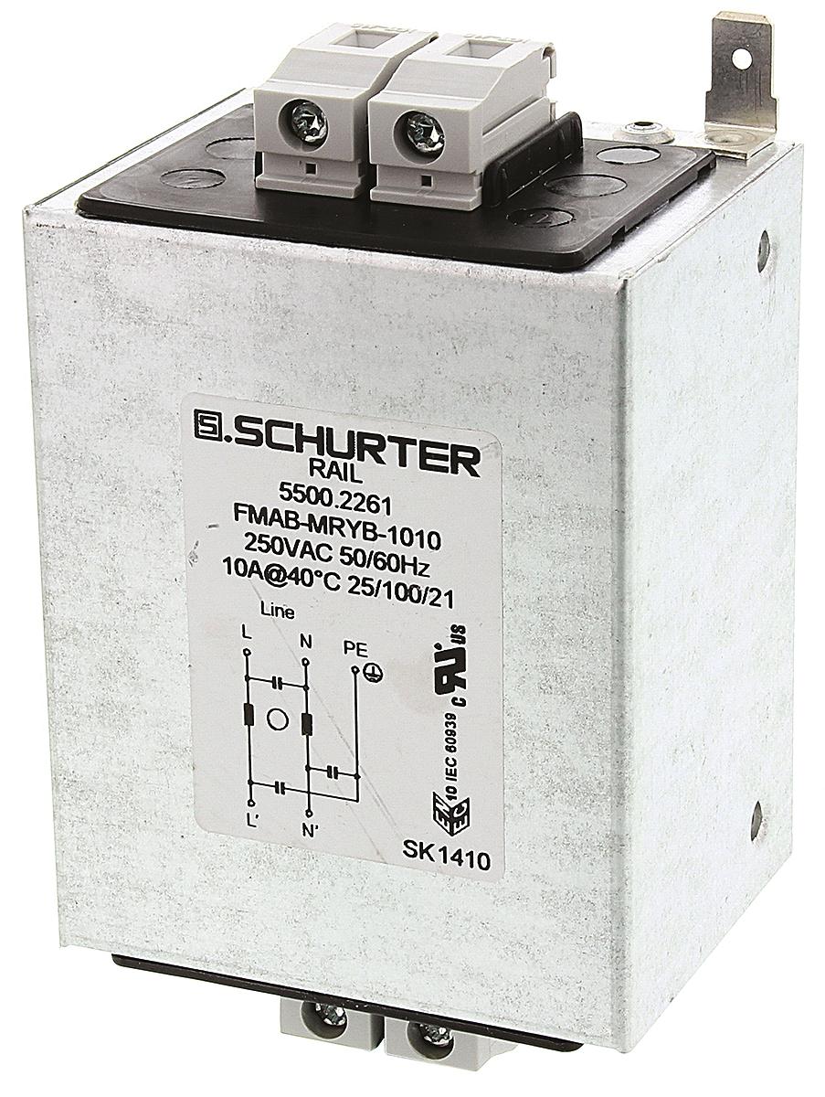 Produktfoto 1 von Schurter FMAB RAIL Entstörfilter, 250 V ac, 20A, DIN-Schiene, Schraub, 1-phasig 2,1 mA / 50 → 60Hz Single Stage