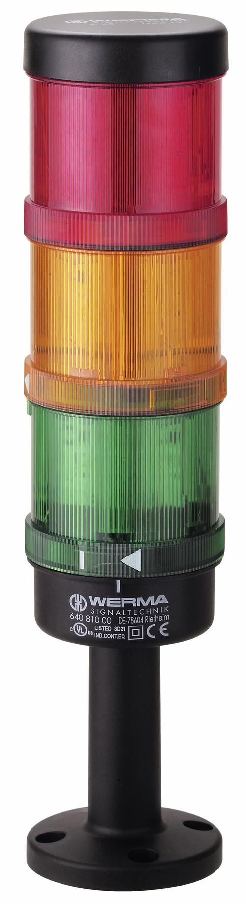 Produktfoto 1 von Werma KombiSIGN 71 LED Signalturm 3-stufig Linse Rot/Grün/Gelb LED Rot/Gelb/Grün 299mm