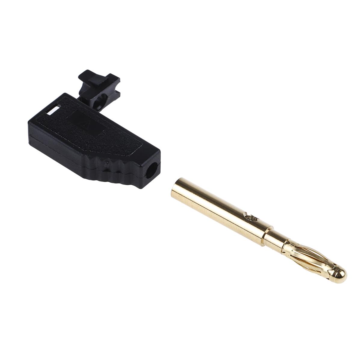 Produktfoto 1 von Stäubli 4 mm Bananenstecker Schwarz, Kontakt vergoldet, 30 V, 60V dc / 32A, Schraubanschluss