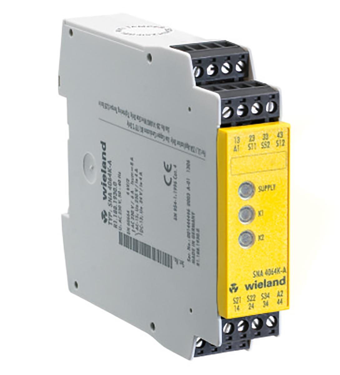 Wieland SNA 4043K Sicherheitsrelais, 115 → 120V ac, 2-Kanal, 3 Sicherheitskontakte Not-Aus, Lichtstrahl/Vorhang,