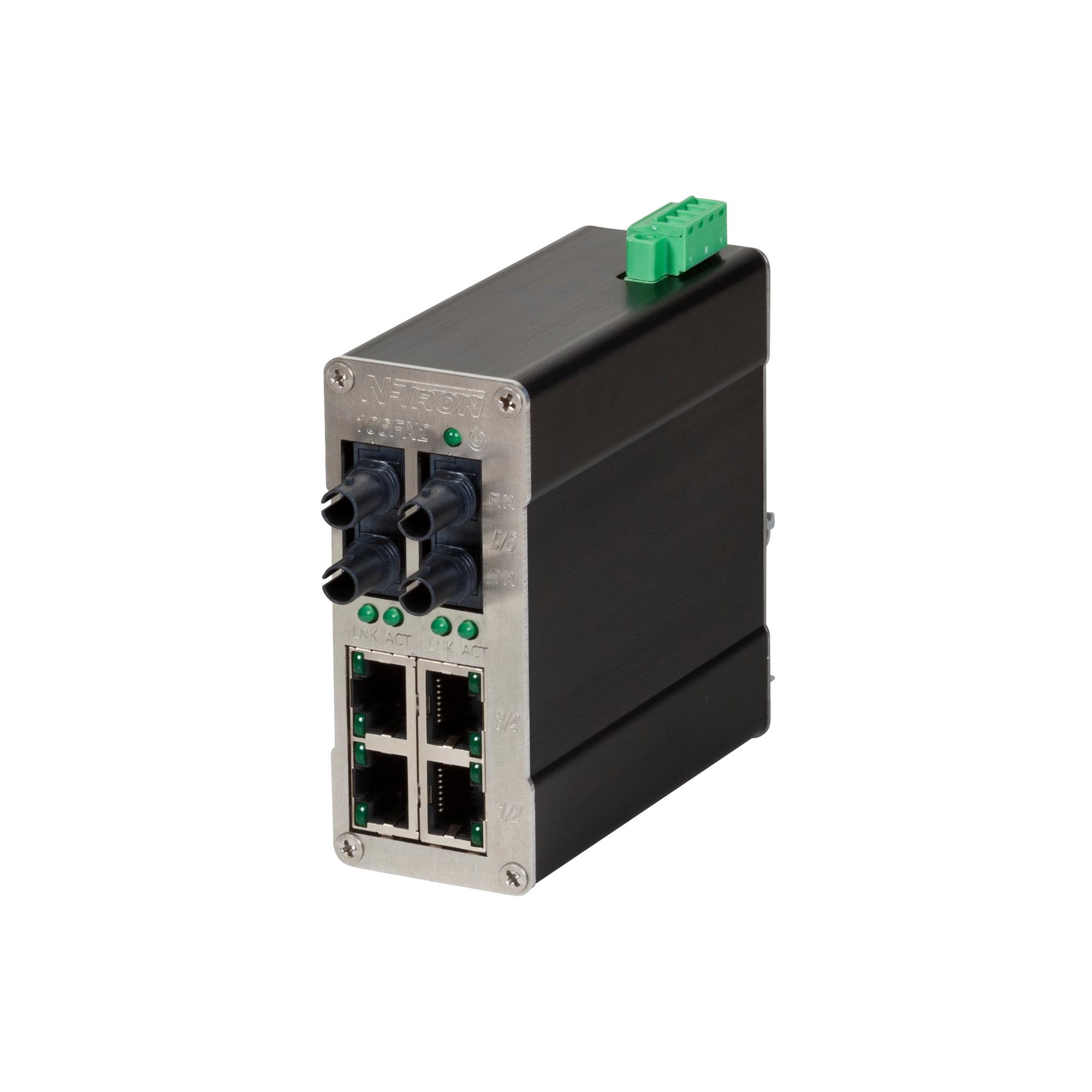 Produktfoto 1 von Red Lion 106FX2 Unmanaged Ethernet Switch, 4 x RJ45 für DIN-Schienen, 10 → 30V dc