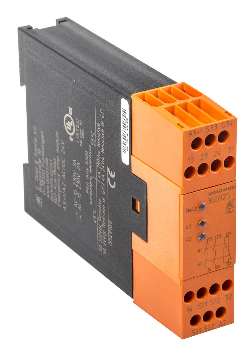 Produktfoto 1 von Dold BG 5925 Sicherheitsrelais, 24V ac/dc, 1, 2-Kanal, 3 Sicherheitskontakte Not-Aus, 4 ISO 13849-1 3 SIL IEC 61508