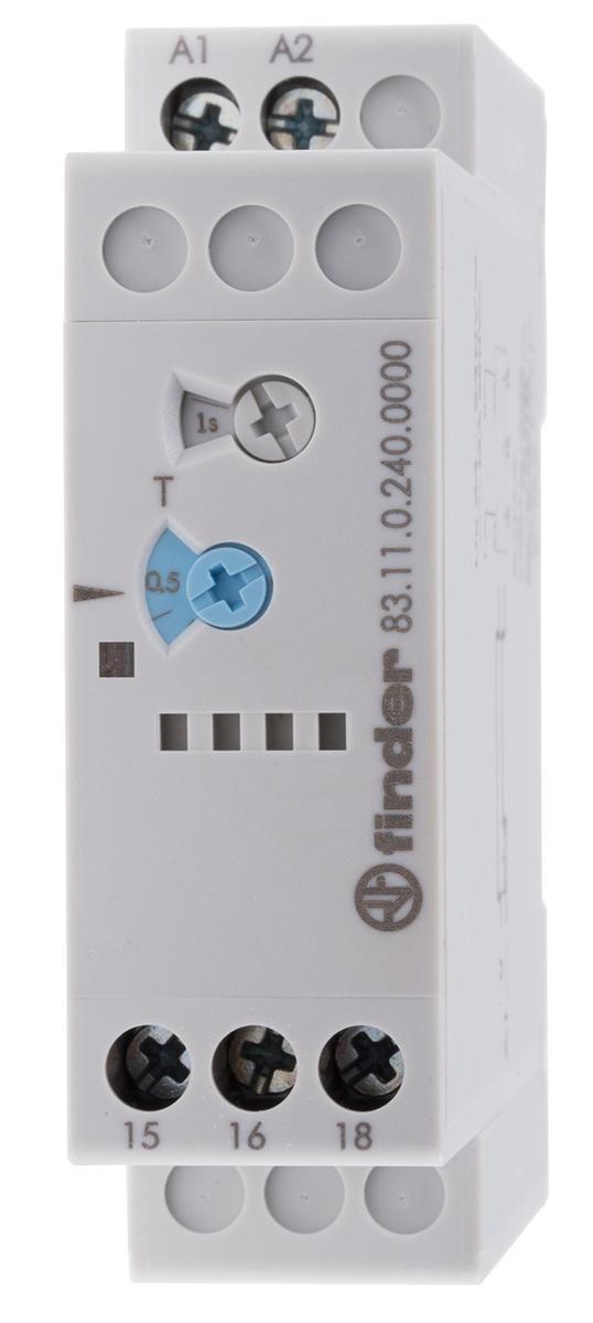 Finder 83 Series Zeitrelais, DIN-Schienen, 0.05-10 min, 0.05-10 d, 0.05-10 h, 0.05-10s, 24 → 240V ac/dc, 1 Kont.