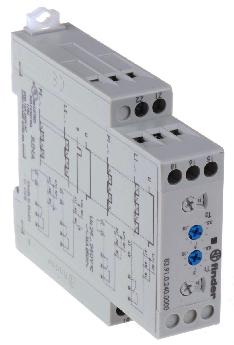 Produktfoto 1 von Finder 83 Series Zeitrelais, DIN-Schienen, 0.05-10 h, 0.05-10 min, 0.05-10 d, 0.05-10s, 24 → 240V ac/dc, 1 Kont.