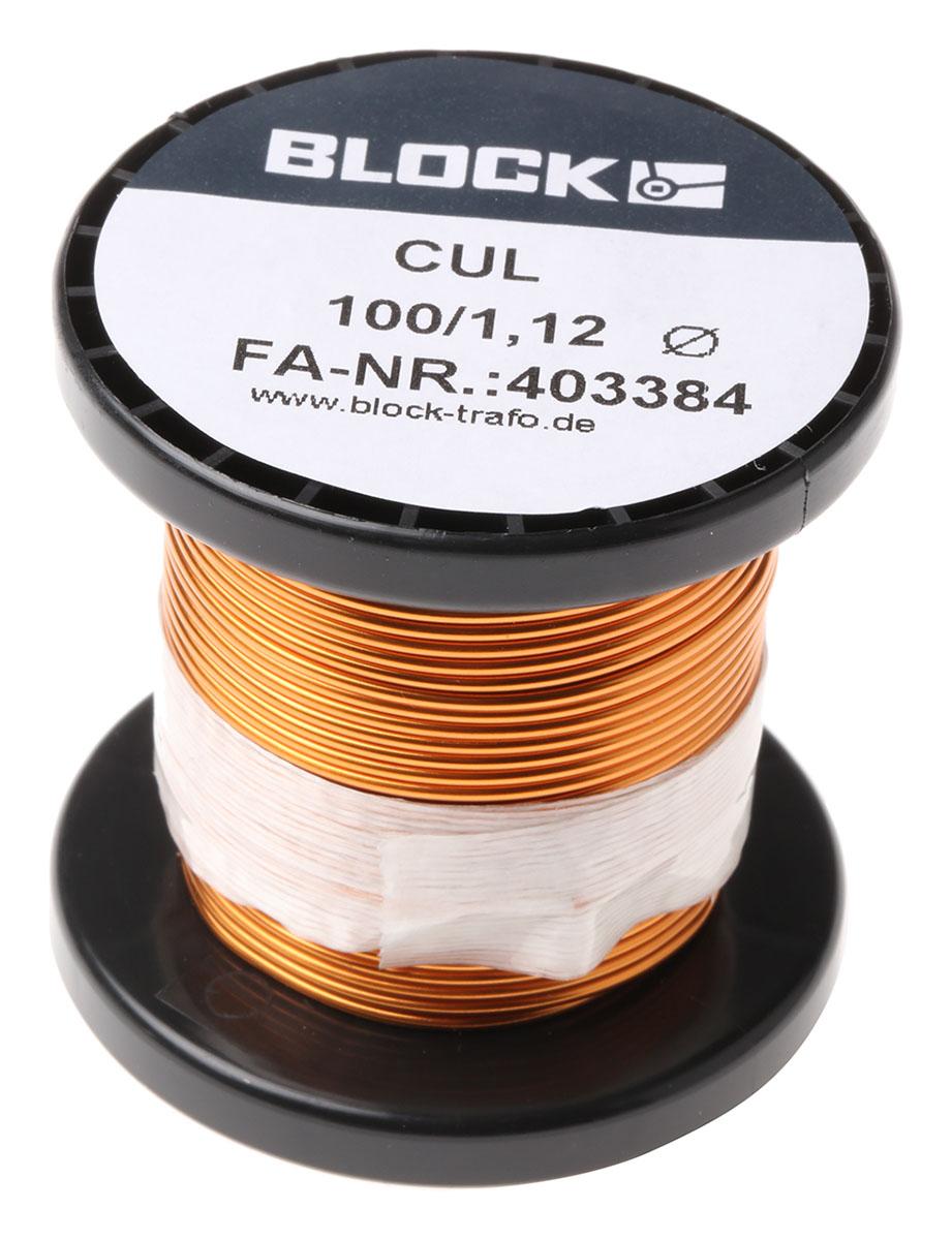 Produktfoto 1 von Block CUL100 Kupferdraht PUR Lackdraht Ø 1.12mm / 1,1 mm² 17 AWG, Spule 9m