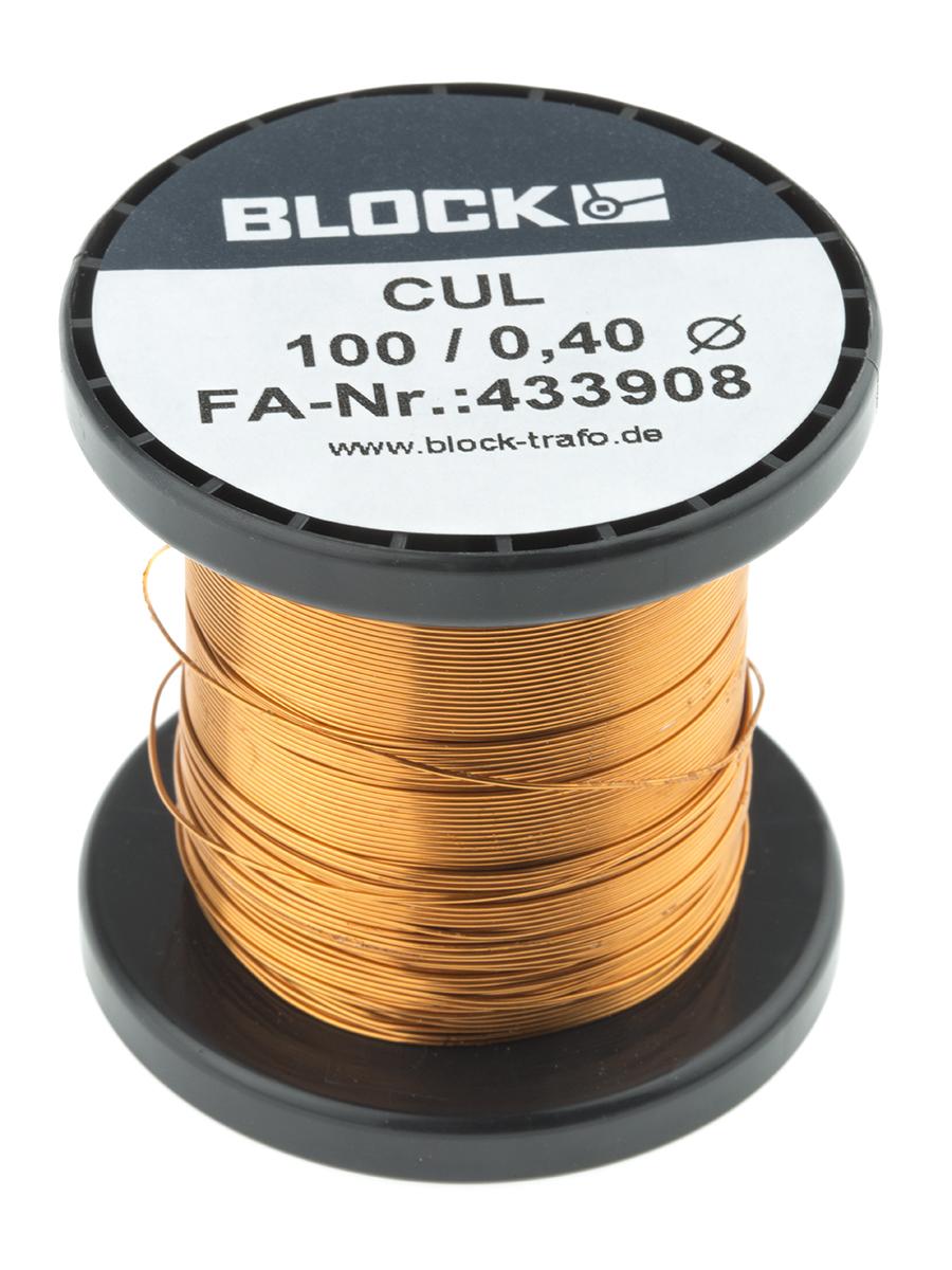 Produktfoto 1 von Block CUL100 Kupferdraht PUR Lackdraht Ø 0.4mm / 0,13 mm² 26 AWG, Spule 69m