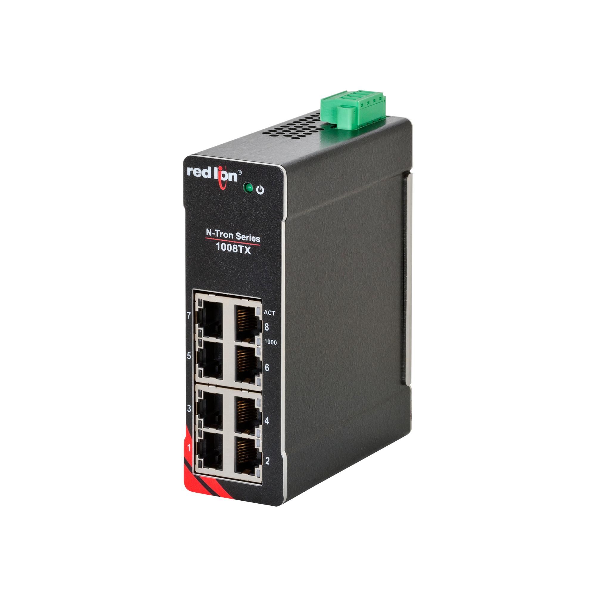 Produktfoto 1 von Red Lion 1008TX Unmanaged Ethernet Switch, 8 x RJ45 für DIN-Schienen, 10 → 49V dc