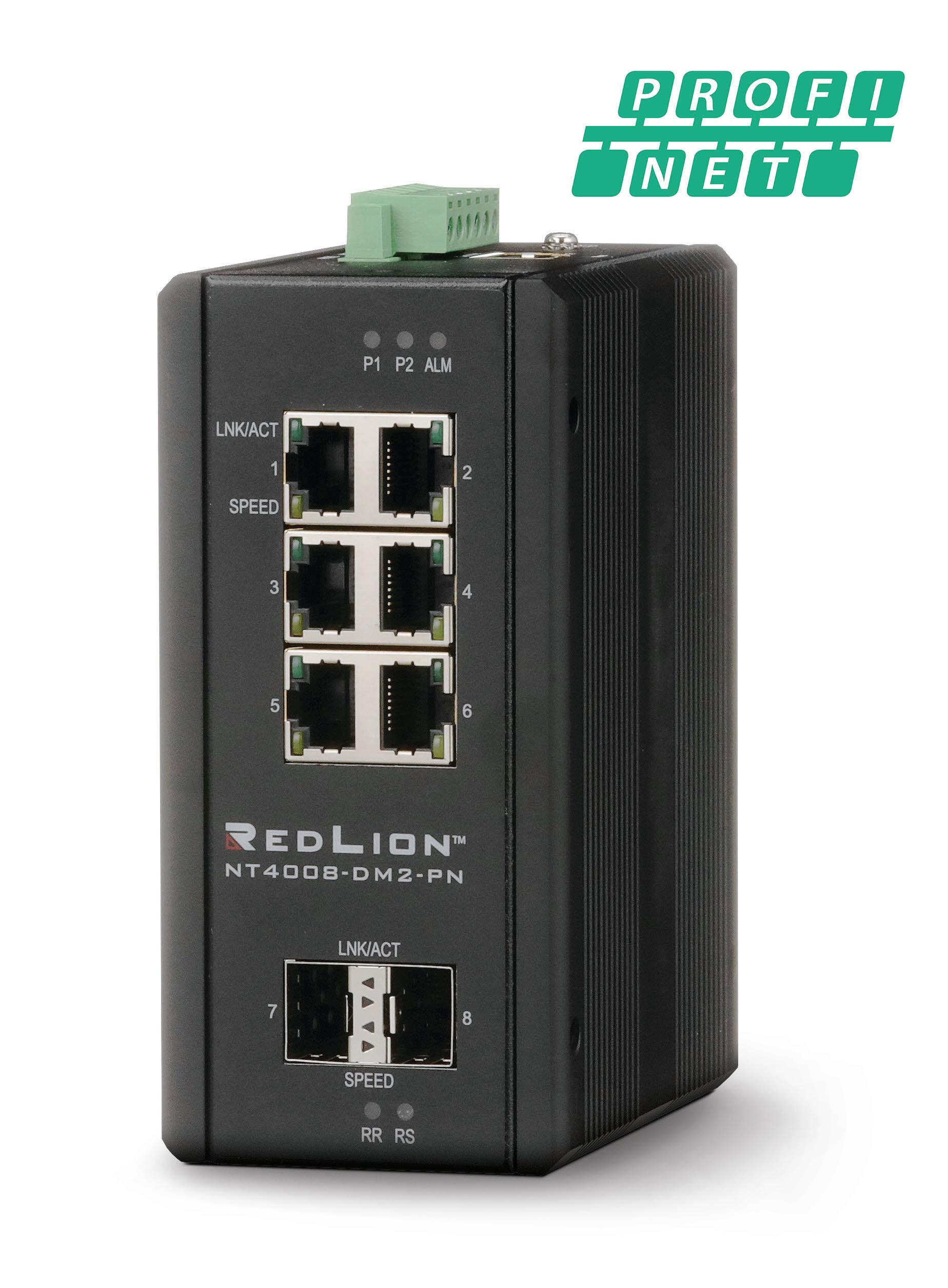 Produktfoto 1 von Red Lion NT-4008 Ethernet-Switch, 6 x RJ45 für DIN-Schienen, 12 → 58V dc