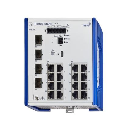 Produktfoto 1 von Hirschmann BOBCAT Ethernet-Switch, 20 x RJ45 / 1000 → 2500Mbit/s für DIN-Schienen, 12 → 24V dc