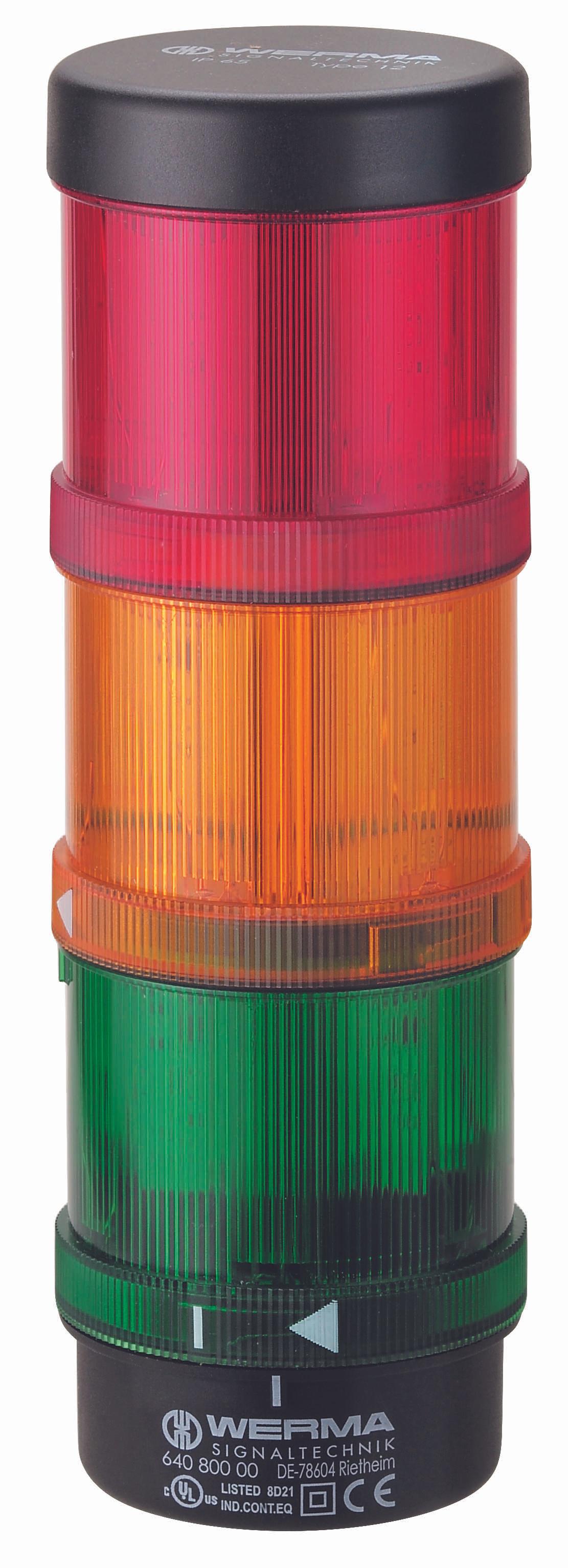 Produktfoto 1 von Werma KS71 Xenon Signalturm 3-stufig Linse Grün, Rot, Gelb LED Rot/Gelb/Grün