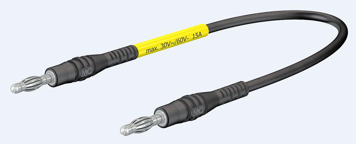 Produktfoto 1 von Staubli Messleitung 4mm Stecker / Stecker, Schwarz PVC-isoliert 1m, 30 V ac, 60V dc / 15A