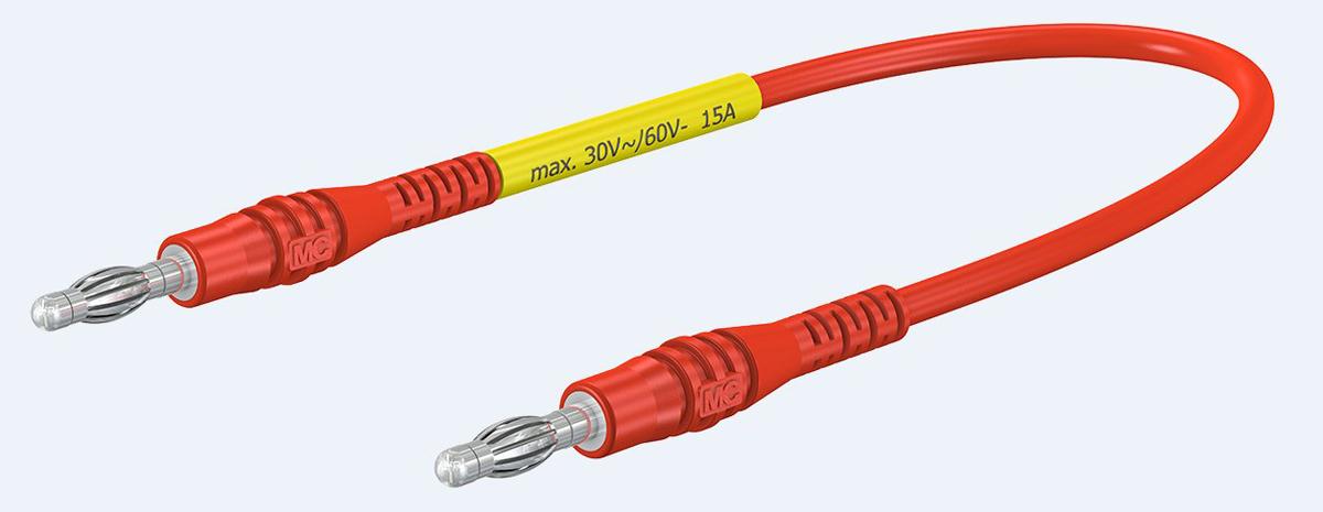 Produktfoto 1 von Staubli Messleitung 4mm Stecker / Stecker, Rot PVC-isoliert 1m, 30 V ac, 60V dc / 15A