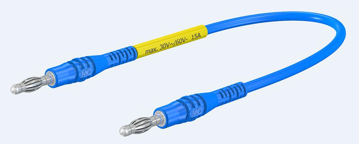 Produktfoto 1 von Staubli Messleitung 4mm Stecker / Stecker, Blau PVC-isoliert 1m, 30 V ac, 60V dc / 15A